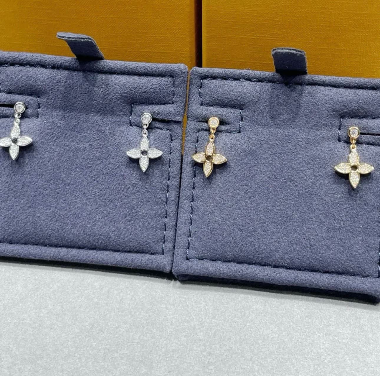 Louis Vuitton Rose Gold Crystal Cross Drop Earrings